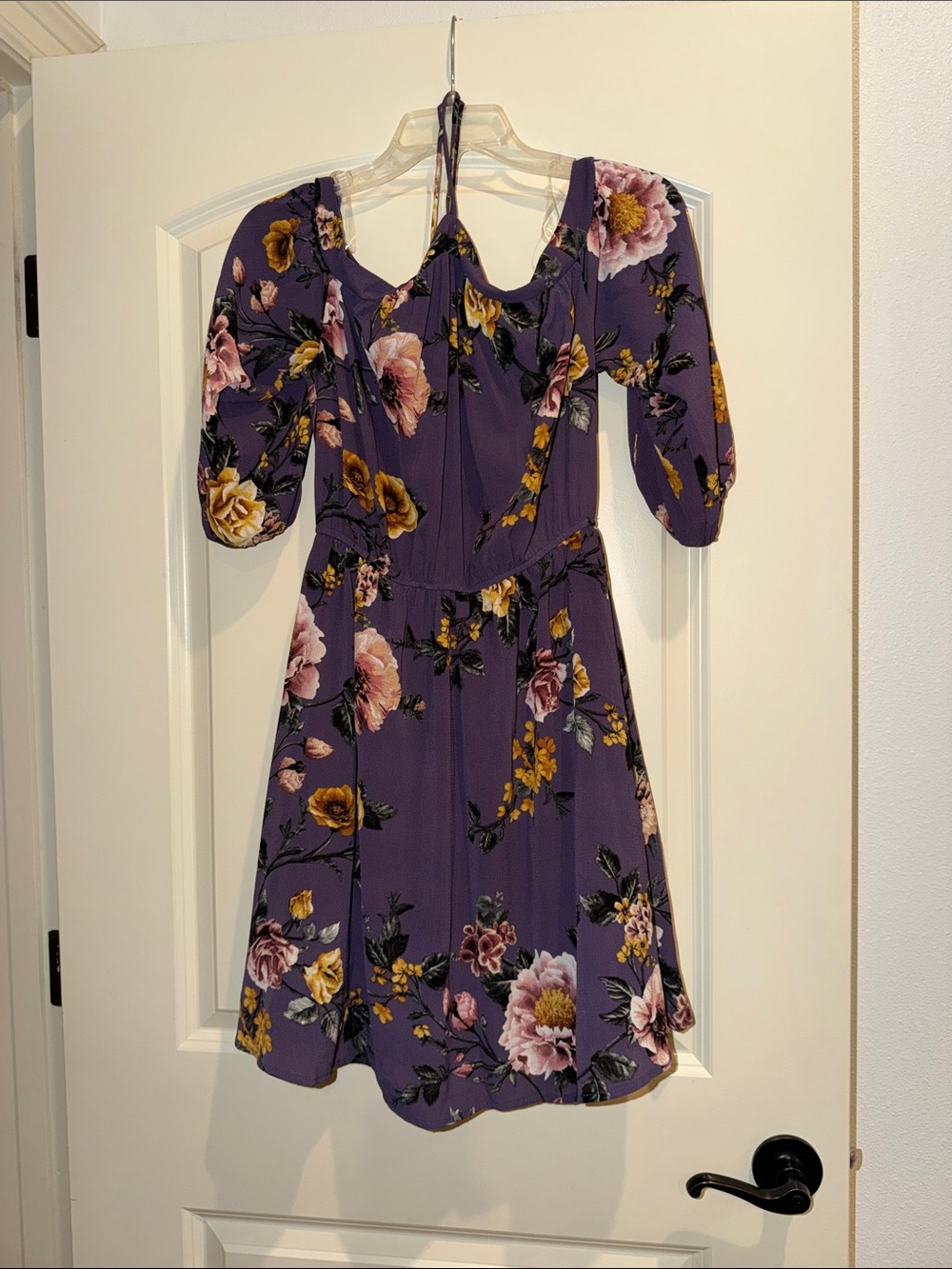 miami Purple Floral Puff-Sleeve Mini Dress
